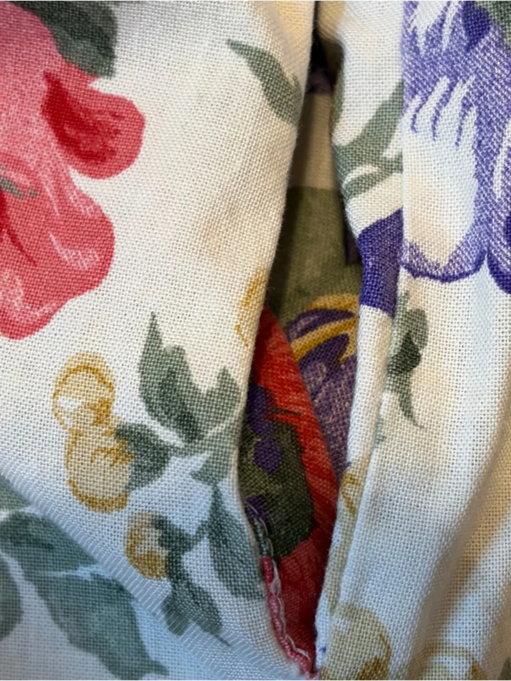 Ruth Norman Floral Cotton Nightgown, House Dress in White w Red & Purple Blooms - Picture 3 of 4